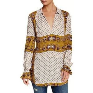 Free People Mustard and White Patterned Blouse
